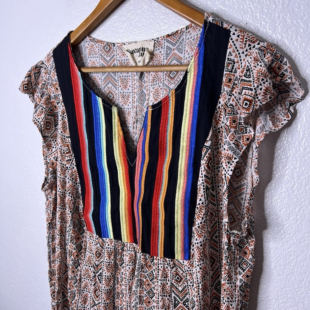 Savanna Jane Embroidered Panel Top 1X Geometric Aztec Boho Tribal Southwest - Picture 3 of 7